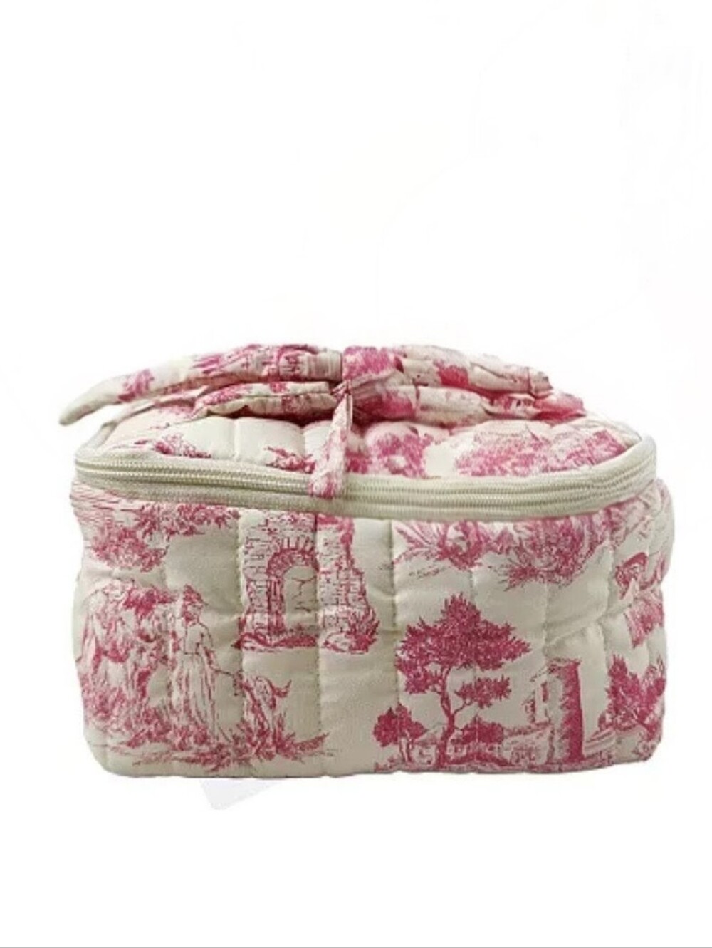 Quilted Cosmetic Bag - Pink and Cream